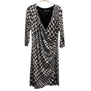 Guess size 12 black & white houndstooth faux wrap dress w/ zip detail NWT